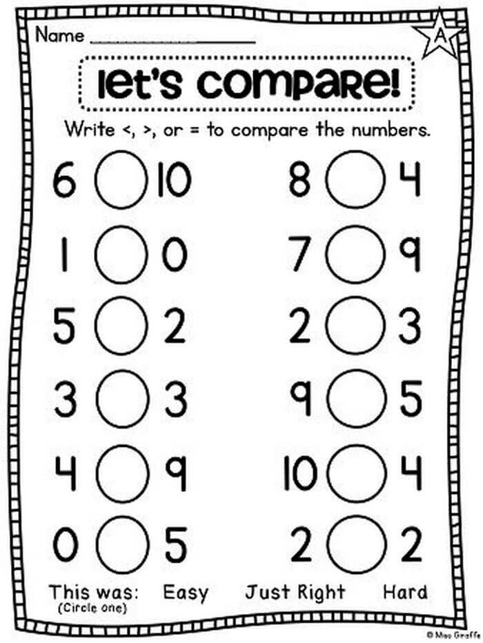 a printable worksheet for comparing numbers