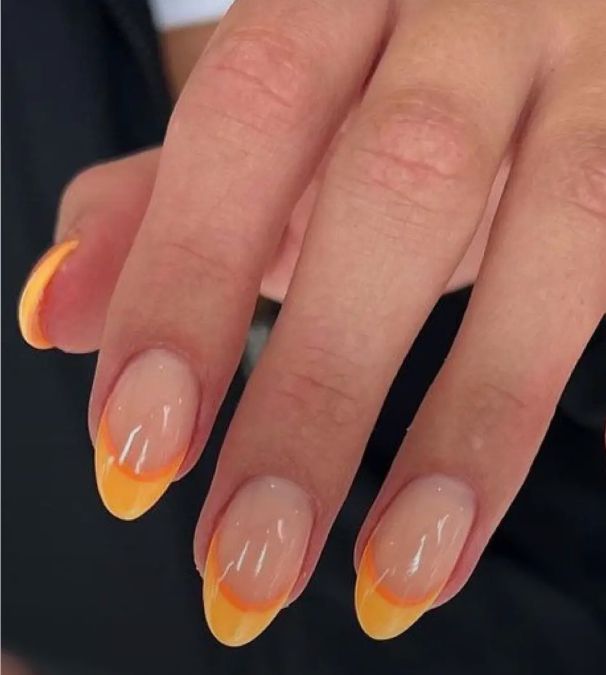 Oval Nails French, Orange French Tips, Lexi Nails, Pink Tip Nails, Teen Nails, Cruise Nails, Lilac Nails, Simple Gel Nails, Grunge Nails