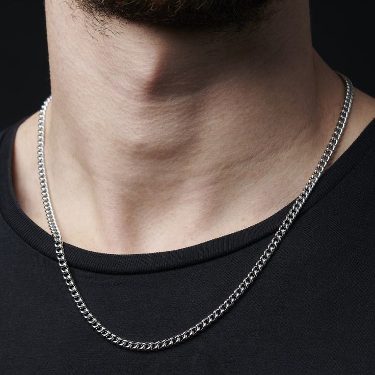 4 mm Silver-Tone Stainless Steel Curb Chain Necklace | In stock! | Lucleon Mens Necklace Clasp, Cheap Stainless Steel Jewelry With Curb Chain, Cheap Stainless Steel Necklaces, Mens Chains Silver Men Necklace, Cheap Stainless Steel Curb Chain Necklace, Chain Necklace Men, Figaro Necklace, Green Skin, Curb Chain Necklace