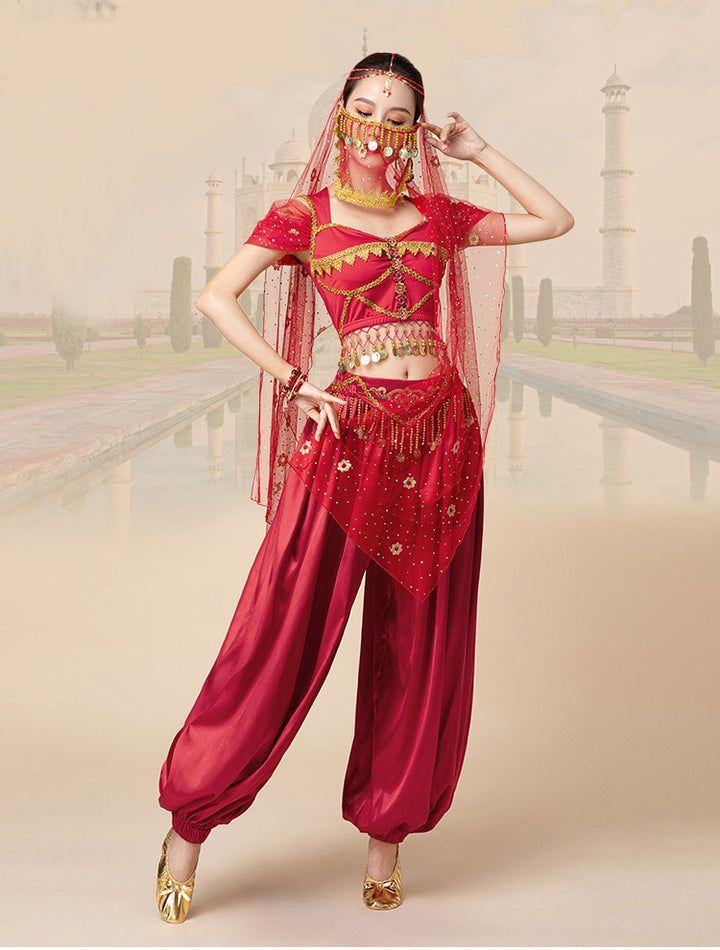 Arabian Princess Pants, Skirts, Tops Embroidered Bollywood Sets – Woodland Gatherer Turkish Belly Dance Costume, Aladdin Outfit Ideas, Arabian Nights Outfit Women, Arabian Dancer Outfit, Arabian Belly Dancer Outfits, Belly Dancer Pants, Bollywood Costume Ideas, Arabian Pants, Arabian Nights Outfit