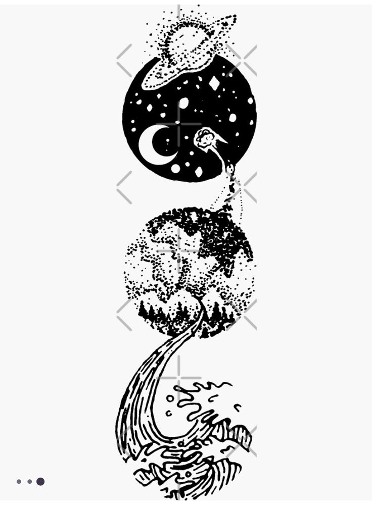 an ink drawing of a tree with the moon and stars above it