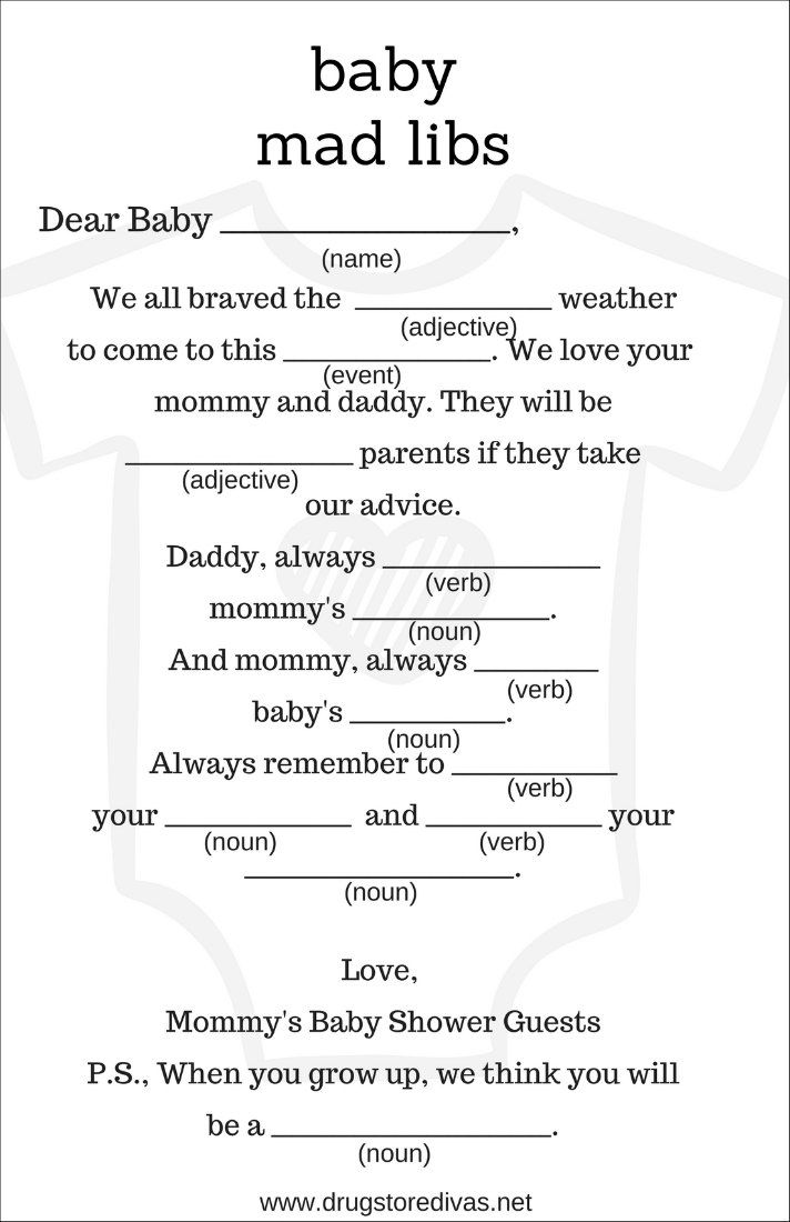 the baby mad libs song is shown in black and white with words above it