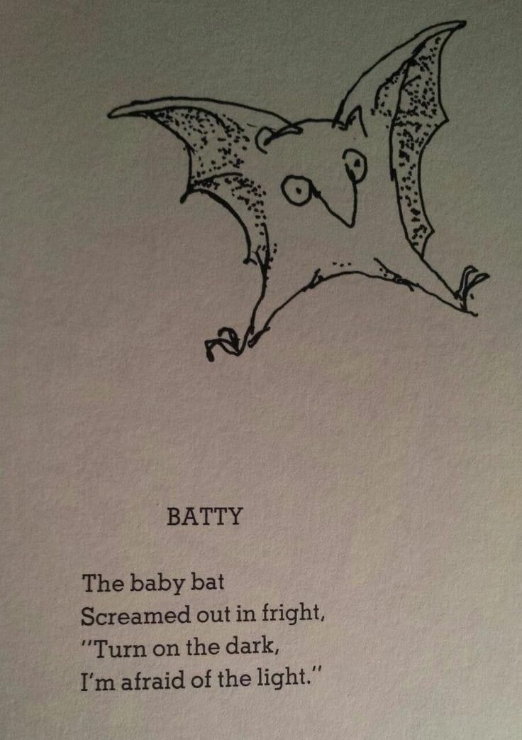 a bat flying through the air next to a poem