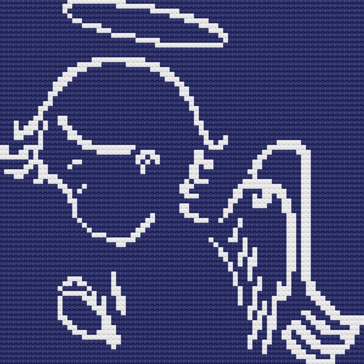 the cross stitch pattern shows an angel with a halo on his head