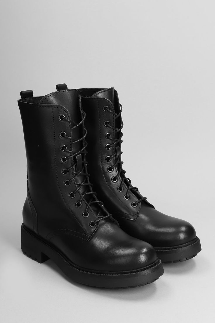 Combat boots in black leather, laces, zip clousure, almond toe, 50 mm heel, rubber outsole, 100% leather, Made in Italy | Julie Dee Women's Combat Boots in Black Leather | FW23/24 Luxury Classic Cap Toe Combat Boots, Luxury Plain Toe Combat Boots For Work, Classic Luxury Boots With Laces, Luxury Calf Leather Lace-up Boots For Work, Luxury Lace-up Boots With Rubber Sole For Fall, Luxury Leather Combat Boots For Winter, Erin Lace Up Combat Boots, Luxury Formal Combat Boots With Round Toe, Luxury Rugged Combat Boots For Fall