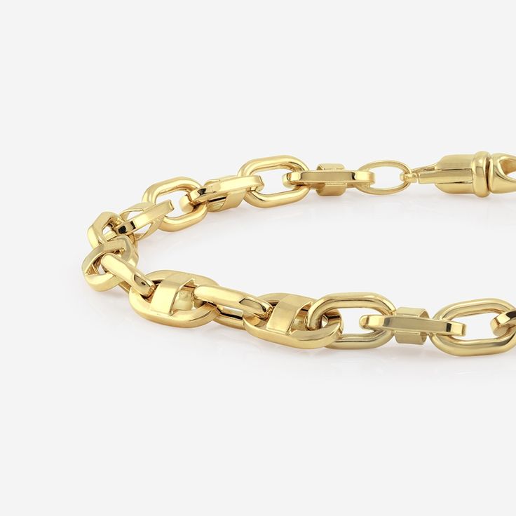 Plain Gold Anchor Link Bracelet 14K Yellow Gold Timeless Gold Bracelet With Polished Finish, Modern Yellow Gold Bracelets For Anniversary, Modern Yellow Gold Bracelet For Anniversary, Elegant Yellow Gold Bracelet For Everyday Luxury, Elegant Everyday Yellow Gold Bracelet, 14k Gold Bracelet With Solid Link Construction, Luxury Oval Link Bracelet For Anniversary, Yellow Gold Bangle Bracelet With Gold Chain, Classic Gold Oval Diamond Bracelet