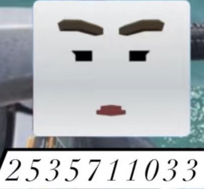 a white sign with an image of a face on it that says, 25 53710383