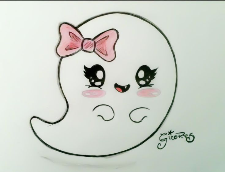 a drawing of a moon with a pink bow on it's head and eyes