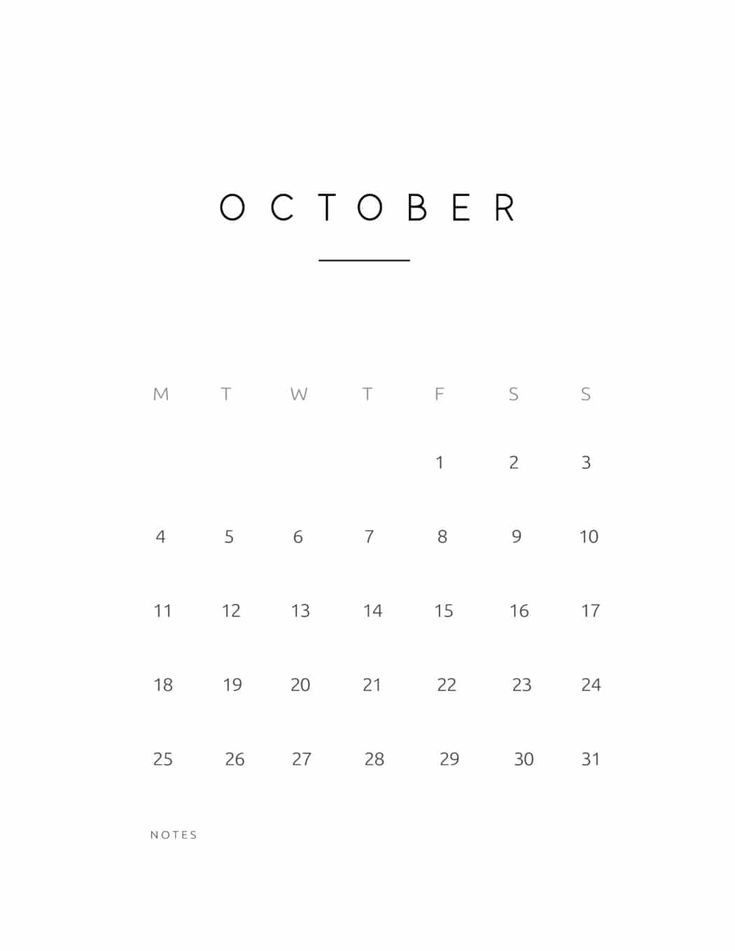 a calendar with the word october written in black and white on it's front page