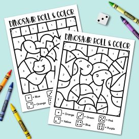 two color by number coloring pages with crayons and markers