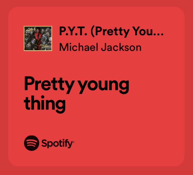 a red square with the words pretty young thing on it and an image of michael jackson