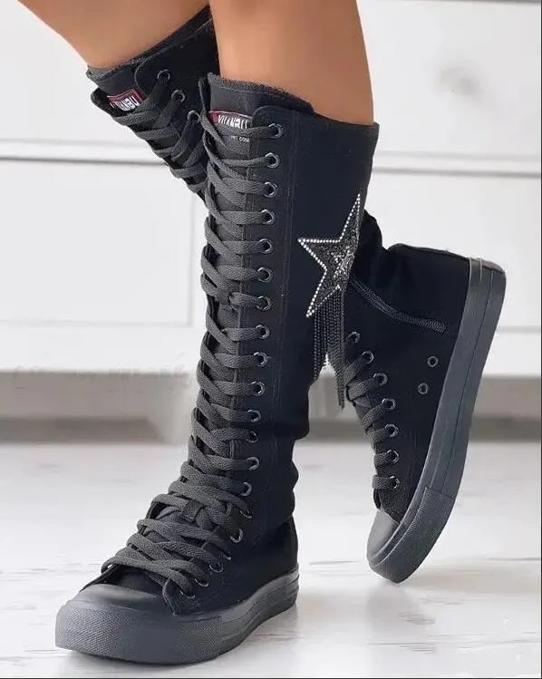 Tyra Core, Girly Sneakers, Knee High Sneakers, Boots With Laces, Steampunk Boots, Canvas Boots, Zipper Boots, Combat Boot, Flexing