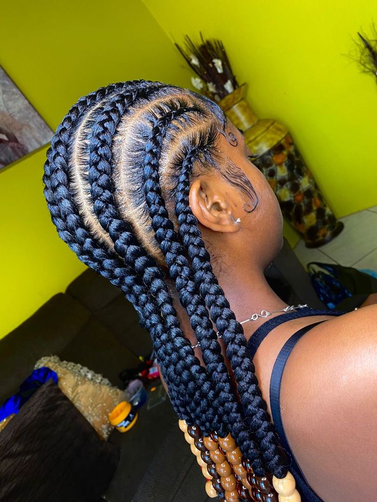 8 cornrows Cornrows With Beads Black Women, 8 Cornrows Braids Natural Hair, 8 Straight Back Braids, Straightback Cornrows Braids With Beads, Big Straight Back Cornrows, Straight Back With Beads, Straight Back Braids With Beads, 8 Cornrows Braids Straight Back, Straight Back Cornrows With Beads