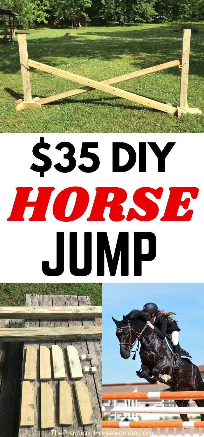 a horse jumping jump with the words $ 35 diy horse jump above it and below it