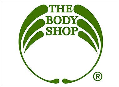 the body shop logo is shown in green and white, as well as an oval with leaves