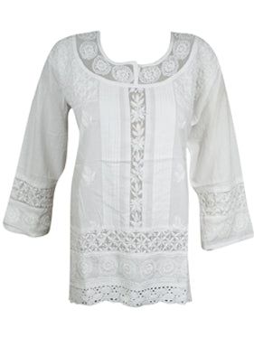 Handmade Blouse, Chikankari Embroidery, Summer Tunic, Beach Tunic, Blouse Summer, Summer Tunics, Bohemian Clothing, Embroidery Cotton, Cotton Tunic