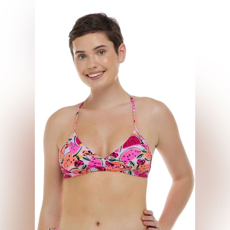 Women's Eidon Melon Pop Madison Fixed Triangle Bikini Top Swim Top Size S Pink Beachwear Tankini With Built-in Bra, Pink Halter Neck Tankini For Swimming, Pink Tankini With Built-in Bra For Beachwear, Pink Underwire Tankini For Pool, Pink Bra-friendly Tankini For Swimming, Pink Tankini With Built-in Bra For Beach Season, Spring Pink Tankini, Bra Friendly, Pink Halter Neck Tankini For Pool, Spring Pink Tankini, Bra-friendly