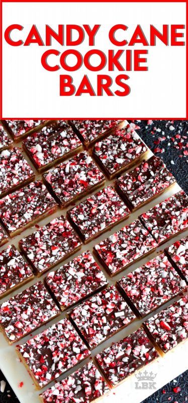 candy cane cookie bars are stacked on top of each other with sprinkles