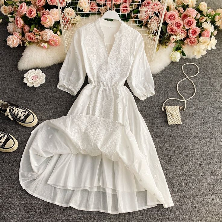 Materials: other Size: m, l Color: white Fashion Design Clothes, Long Skirt, Victorian Dress, Color White, Long Sleeve Dress, Elastic, Skirt, Fashion Design, Clothes Design