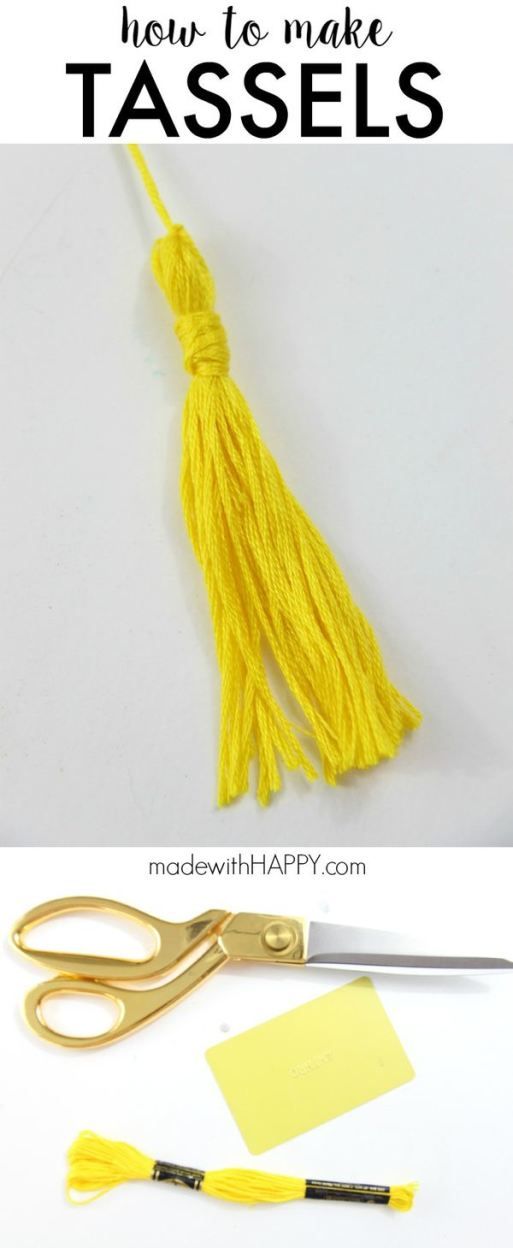 yellow tassels and scissors with the words how to make tassels