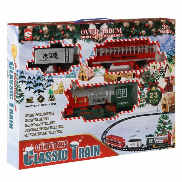 the christmas train set is in its box