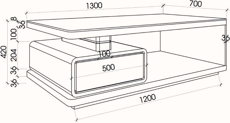 a drawing of a desk with two drawers on each side and one drawer at the top