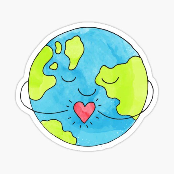 the earth with a heart on its face sticker is shown in blue, green and yellow