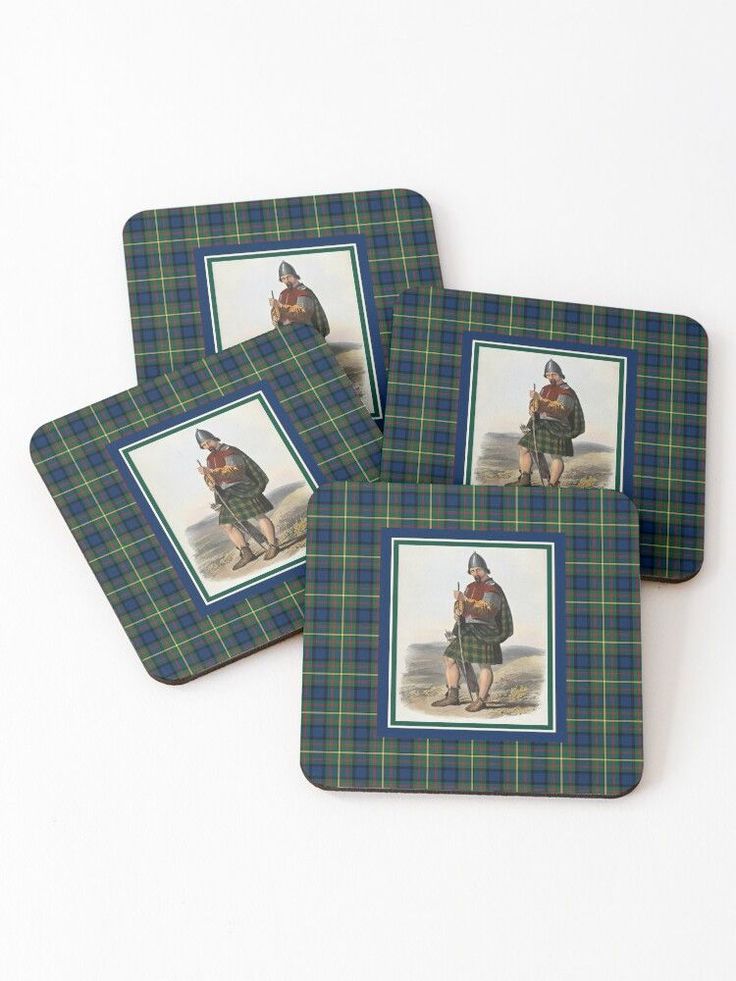 Beverage coasters with a vintage Highland portrait, bordered with the Clan MacLaren tartan, from the Plaidwerx shop at Redbubble. Formal Dress Patterns, Vintage Portrait, Scottish Plaid, Vintage Portraits, Red Accents, Coasters Set, Vintage Illustration, Plaid Pattern, Coaster Set