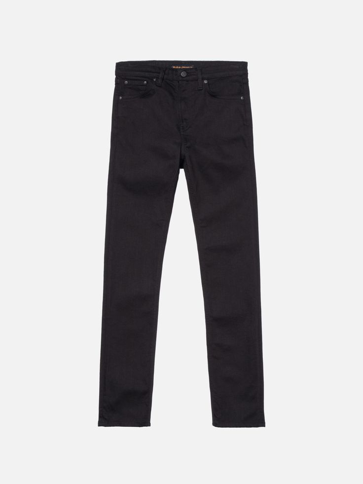 A mid-waist, slim-fit with a straight leg in organic denim that stays black. Our Everblack fabric is made to maintain its color for as long as possible, withstanding 40, or more washes without any significant loss of color. To optimize the denim for the fit, these jeans have been rinsed, making the jeans stretchy and soft. If you are looking for a pair of pitch-black jeans that do not fade this is the way to go.    Keen on knowing what differentiates Everblack from other black denim?   Normally, when denim is dyed part of the dye will absorb in the cotton fibers while the rest remains bound only to the surface of the yarns. This is what gives denim its aging property that in many cases is sought after. However, when it comes to black jeans this is not always the case which is why we develo Modern Black Jeans With Straight Hem, Classic Black Jeans With Five Pockets, Modern Black Straight Fit Jeans, Classic Black Mid-rise Jeans, Modern Black Straight Jeans, Classic Black Straight Jeans, Classic Black Pants With Five Pockets, Black Jeans With Straight Hem For Fall, Black Straight Jeans With Five Pockets