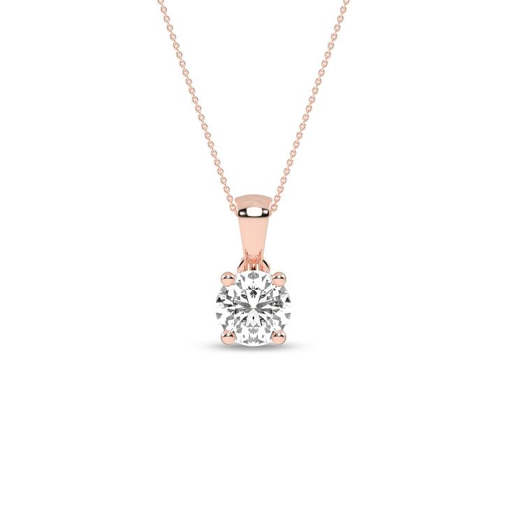 Atmos Round Solitaire Pendant_Product Angle_PCP Main Image Rose Gold Diamond Solitaire Necklace With Round Cut, Timeless Necklace With Prong Setting In Round Pendant, Classic Round Rose Gold Diamond Necklace, Classic Rose Gold Round Diamond Necklace, Rose Gold Round Cut Diamond Necklace For Formal Occasions, Classic Rose Gold Diamond Necklace Vvs Clarity, Classic Rose Gold Cubic Zirconia Diamond Necklace, Timeless Solitaire Pendant Necklace With Prong Setting, Rose Gold Diamond Solitaire Necklace With Vvs Clarity