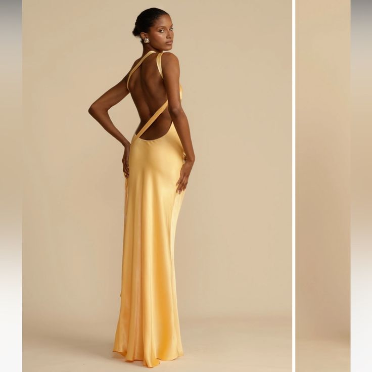 Arcina Ori Monique Dress Size: Xl Elevate Your Presence With Monique, A Mesmerising Floor-Length Gown Designed For Modern Elegance. Crafted In A Luxurious Rich Yellow Hue Cut On The Bias, Monique Is Made To Accentuate Your Curves And Ignite The Senses. She Features An Asymmetrical One-Shoulder Design With A Striking Open Back. Finely Finished With Crossover Detailing And Sculpted To Embrace The Feminine Form. Her Strap Flows Gracefully Over The Back, Securing At The Side Hip. Crafted From A High Open Back Wedding Guest Dress, Arcina Ori Dress, Luxury Sleeveless Bias Cut Dress, Luxury Backless Gown, Elegant Yellow Satin Gown, Elegant Yellow Floor-length Maxi Dress, Yellow Silk Floor-length Evening Dress, Elegant Yellow Silk Dress, Elegant Yellow Evening Dress