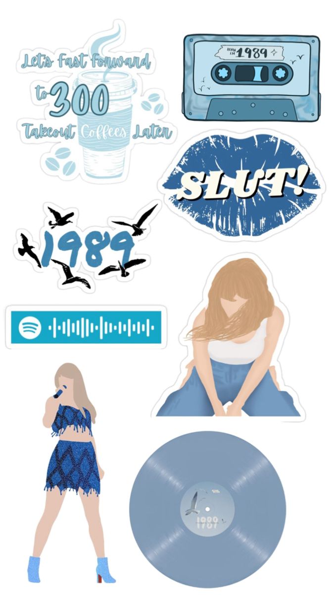 some stickers that are on the side of a white sheet with an image of a woman