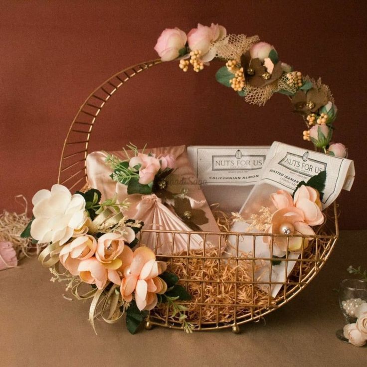 a basket filled with lots of different types of flowers