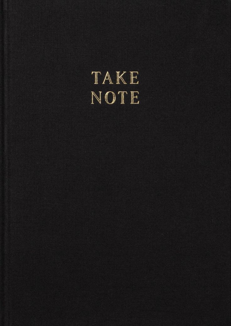 a black book with the words take note written in gold on it's cover