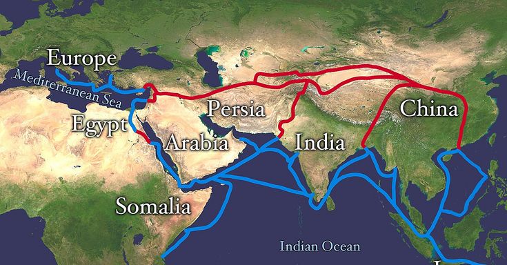 a map showing the silk route from asia to africa