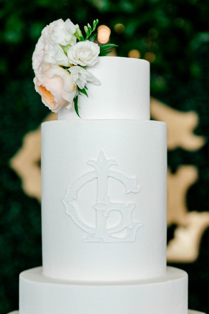 a white wedding cake with flowers on top