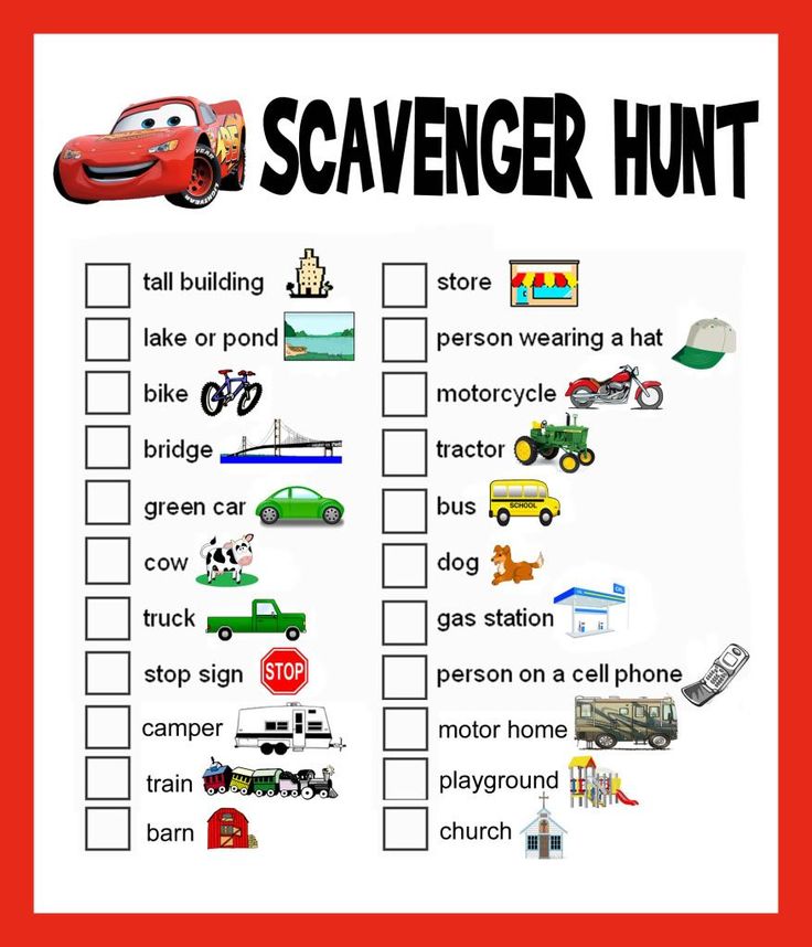 a scavenger hunt with cars and trucks