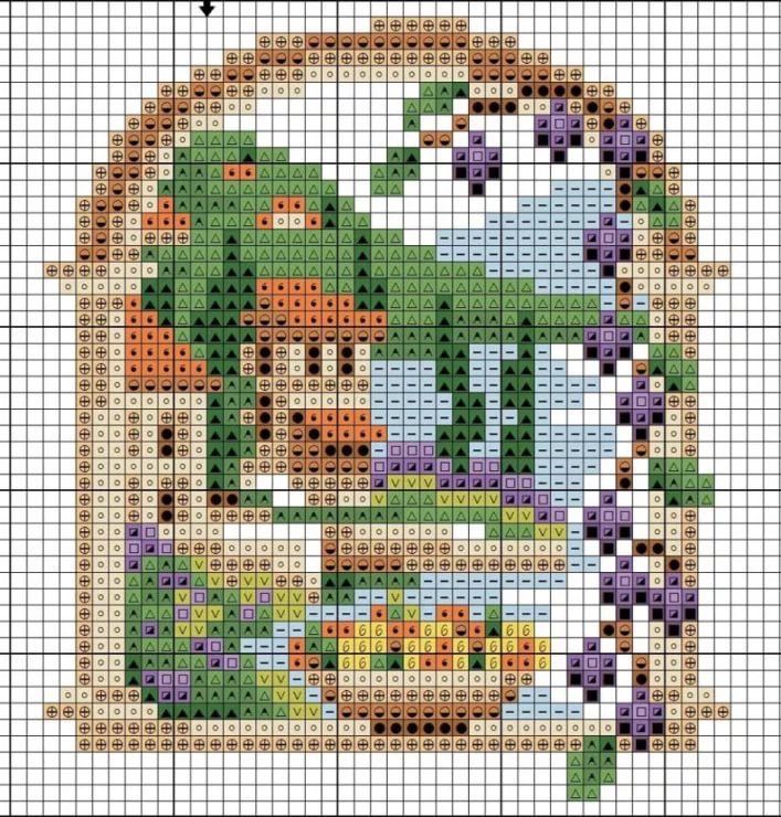 a cross - stitch pattern with an image of a house and garden in the window