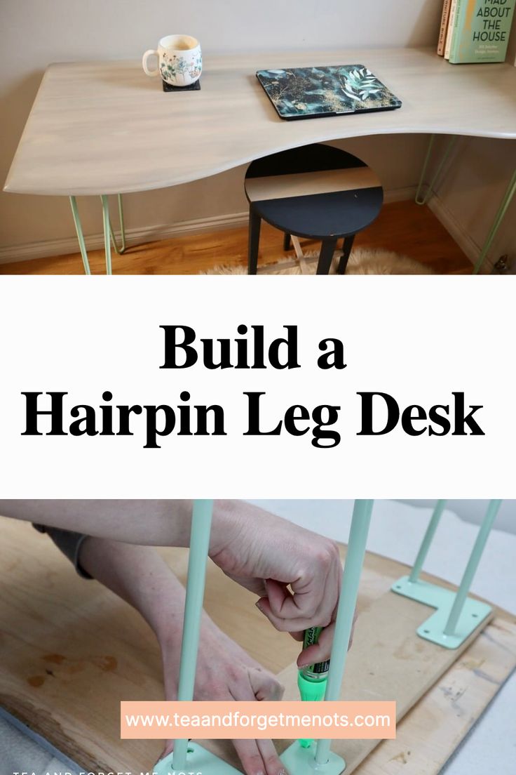 Build a Hairpin Leg Desk in One Weekend Hairpin Leg Desk, Hairpin Legs Diy, Plywood Desk, Diy Hairpin, Dining Table Height, Sleek Desk, Wood Filler, Gel Stain, Weekend Projects