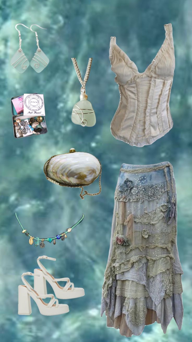 Sea Witch Outfit, Pisces Aesthetic Outfit, Sea Witch Aesthetic, Witch Aesthetic Outfit, Pisces Aesthetic, Mermaid Board, Writing Characters, Witch Outfit, Sea Witch