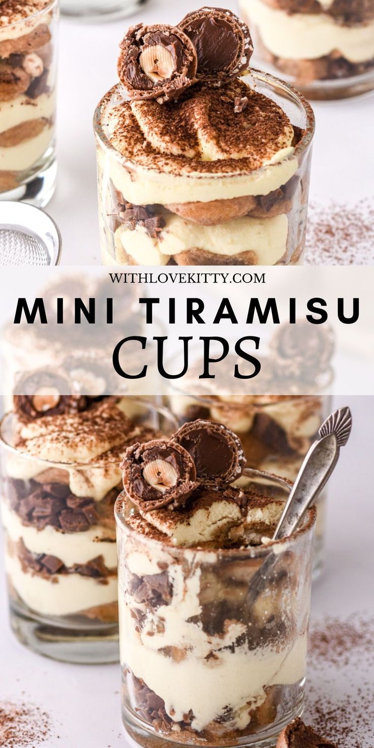 desserts in small glass dishes with chocolate and marshmallow toppings on top