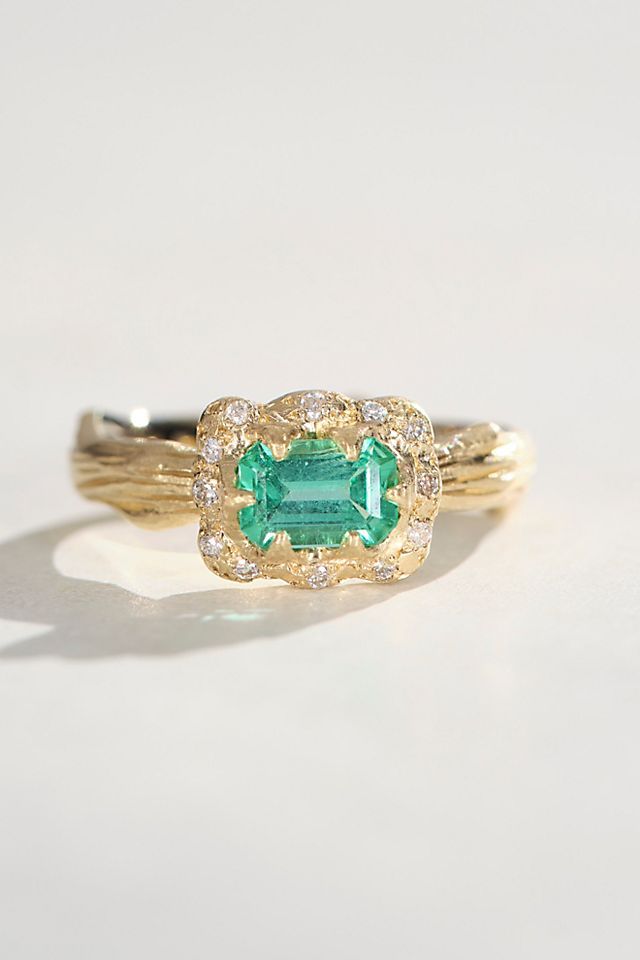 Logan Hollowell Exclusive Pinky Ring Heirloom Emerald Cut Ring With Single Cut Diamonds, Heirloom Emerald-cut Ring With Single Cut Diamonds, Green Emerald Ring With Single Cut Diamonds For Promise, Emerald Green Promise Ring With Single Cut Diamonds, Exquisite Gold Emerald Ring With Diamond, Yellow Gold Emerald Cluster Ring With Center Stone, Yellow Gold Emerald-cut Ring With Single Cut Diamonds, Gold Diamond Emerald Ring Fine Jewelry, Exquisite Green Emerald Ring With Pave Setting