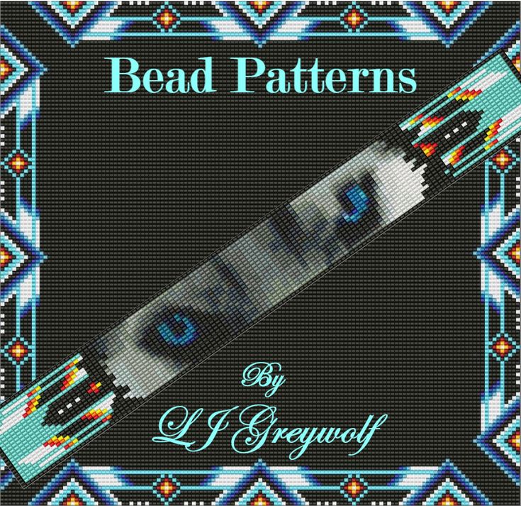 the front cover of bead patterns by l greanly, featuring two blue eyes