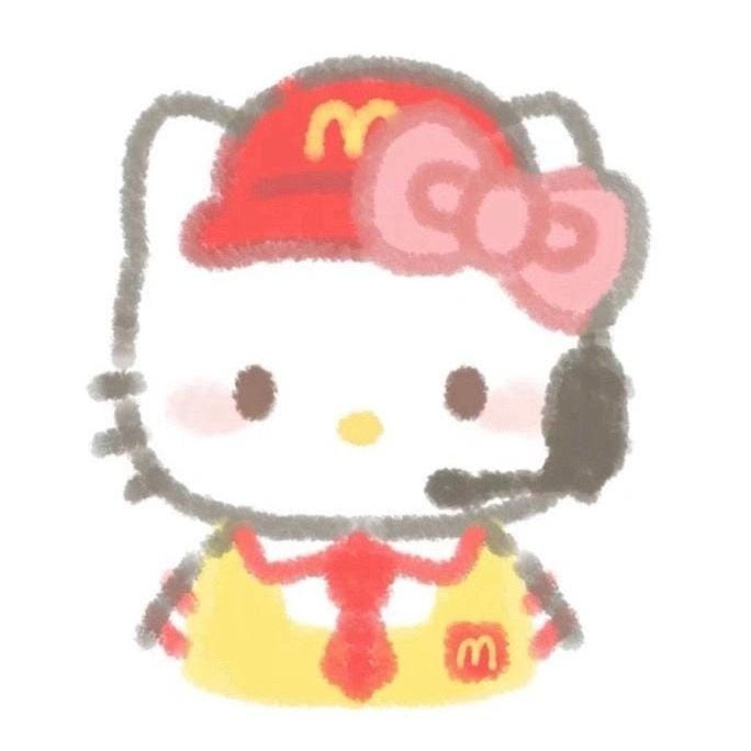 a drawing of a hello kitty wearing a mcdonalds hat