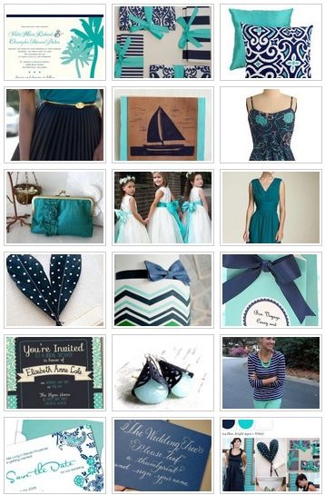 many different pictures are shown with blue and green accents on them, including the dress