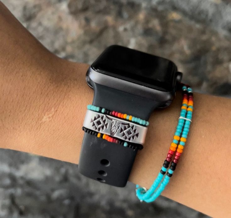 Comes with both beaded bands and stamped longhorn. unless you just order the longhorn band by it's self. Made to order. Does not come with the bracelet lol or Apple Watch straps! Western Watch Band, Western Handmade Jewelry, Apple Watch Beads, Western Watch Bands, Western Apple Watch Band, Diy Apple Watch Band, Western Apple Watch, Beaded Apple Watch Bands, Western Fashion Jewelry