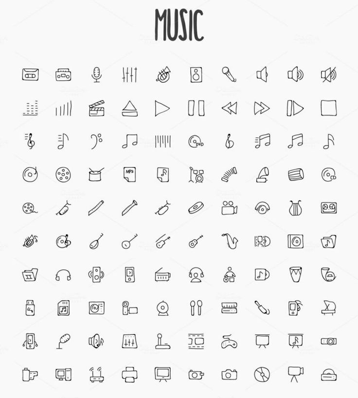 the icons for music are shown in black and white, with one line on each side