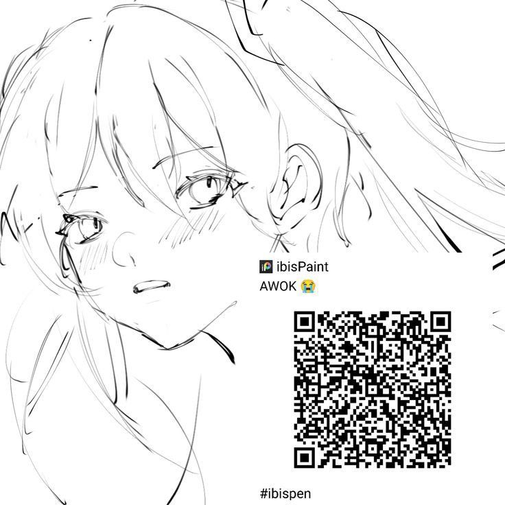 a drawing of a woman's face with a qr code in the background