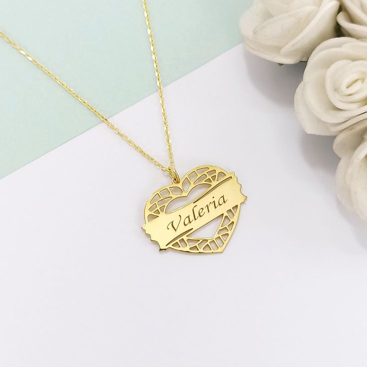 14k Solid Gold Heart Name Necklace For Her, Personalized Name Necklace Heart, Gift For Her 🔎 Material: in 925 sterling silver and 14k solid gold ⛓️📏 Chain length: 17.7 inches (45cm), 19.6 inches (50cm), 21,6 inches (55cm) ⛓️ Chain Style: Cable 🎨 Color: rose, silver, gold 🔖 You can choose your preferences from the options ✈️ Ships in 48 hours 🎁 We send it in a wonderful presentation in a wood gift box, certificate, wiping cloth, cute carrying case. ↘️ Click the link below for similars ↙️ ➡️ Gold Nameplate Heart Necklace For Gift, Gold Heart Necklace With Name For Mom, Silver Heart Necklace In 14k Gold For Mother's Day, Yellow Gold Heart-shaped Jewelry With Name, Personalized Heart-shaped Yellow Gold Necklaces, Yellow Gold Heart Jewelry With Name, Heart Shaped Yellow Gold Name Necklace, Gold Nameplate Heart Necklace For Anniversary Gift, Gold Heart Nameplate Necklace For Anniversary