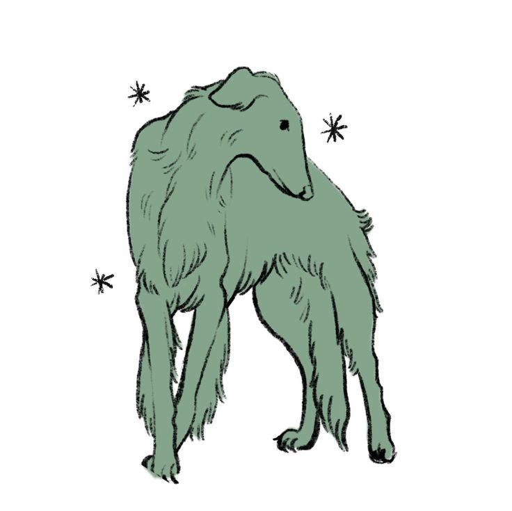 a drawing of a green dog with stars on it's back and its legs spread out